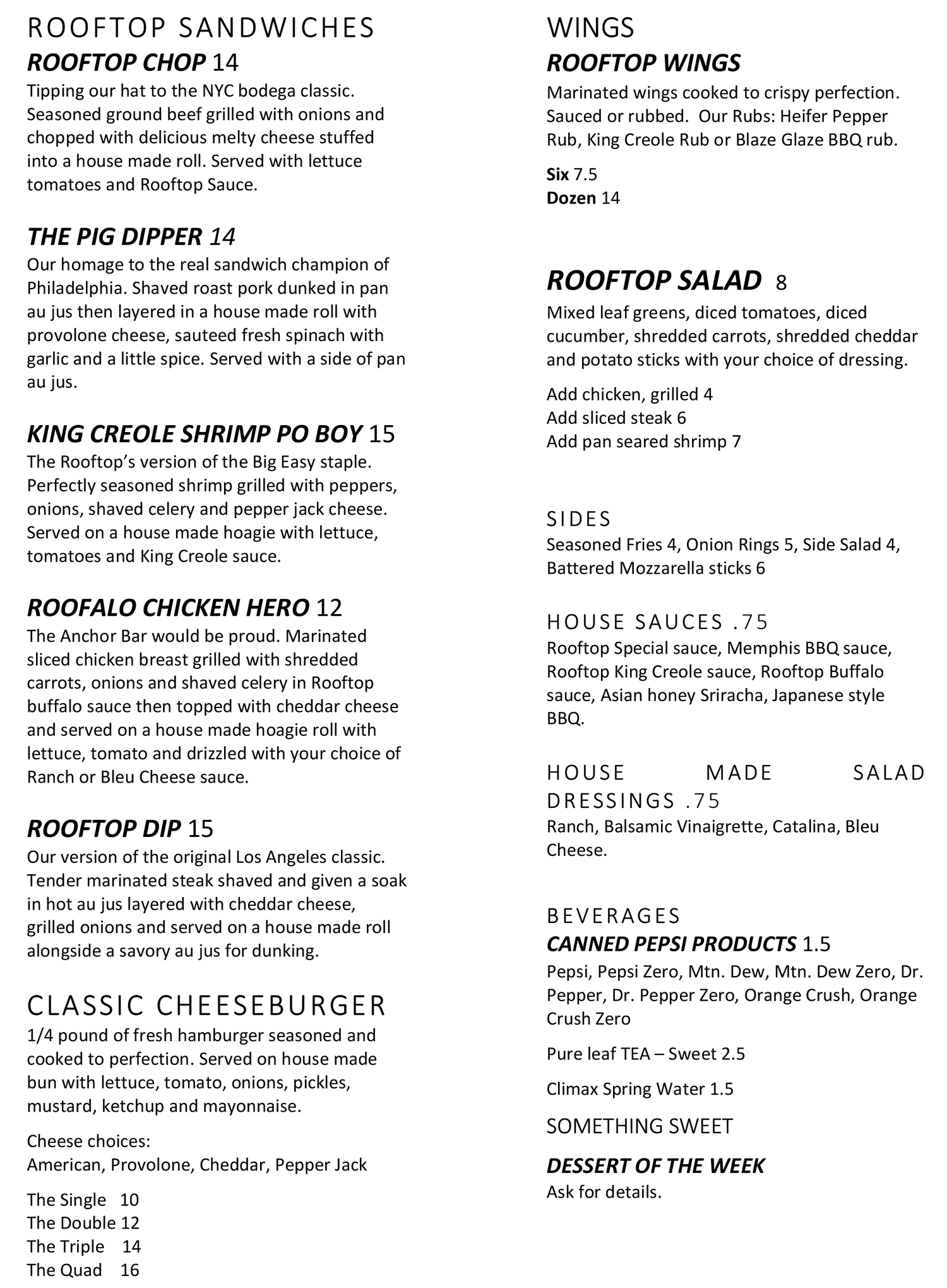 Menu – M&M Rooftop Garden